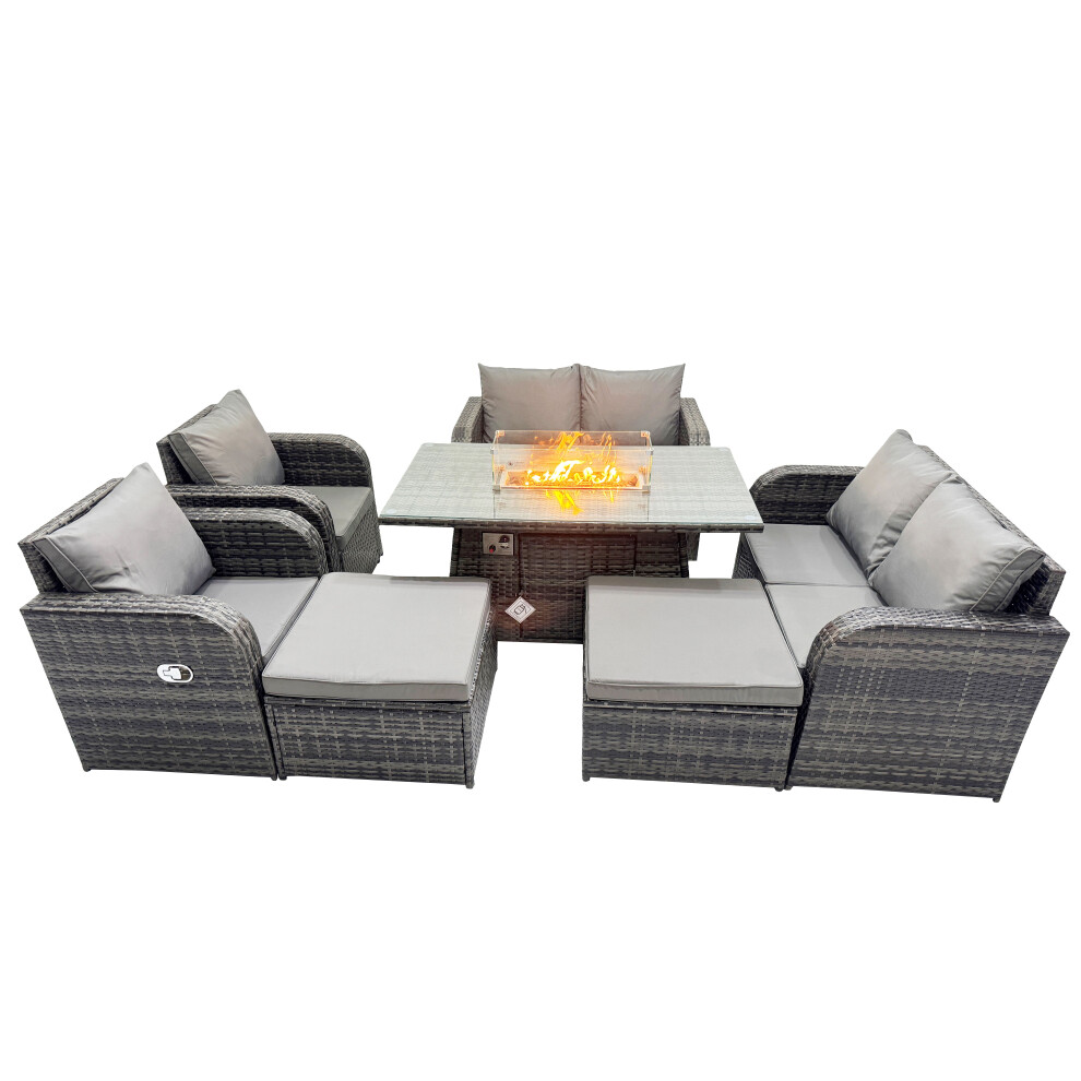 Fimous 8-Seater Rattan Garden Furniture Dining Set With 2 Big Stools