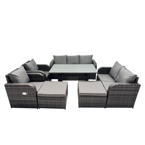 Fimous Fimous 9 Seat Outdoor Dining Table Sofa Set with 2 Big Stools