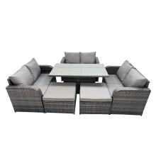 Fimous 8-seater Patio Height Adjustable Rising Lifting Table Sofa Set