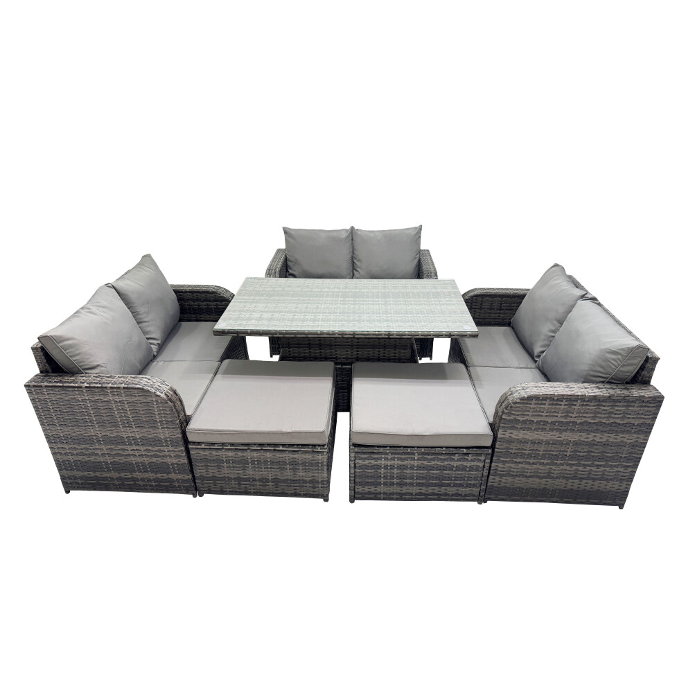 Fimous 8-Seater Patio Height Adjustable Rising Lifting Table Sofa Set