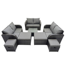 Fimous Love Sofa Square Coffee Table Set with 4 Stools Dark Grey Mixed