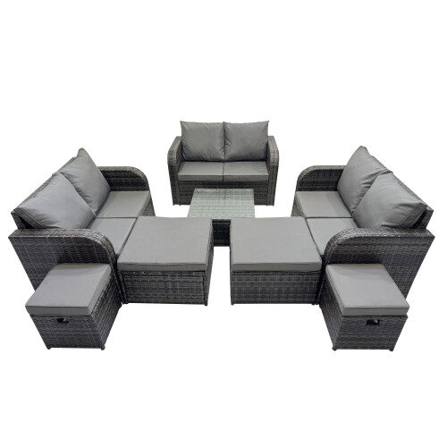 Fimous Fimous Love Sofa Square Coffee Table Set with 4 Stools Dark Grey Mixed