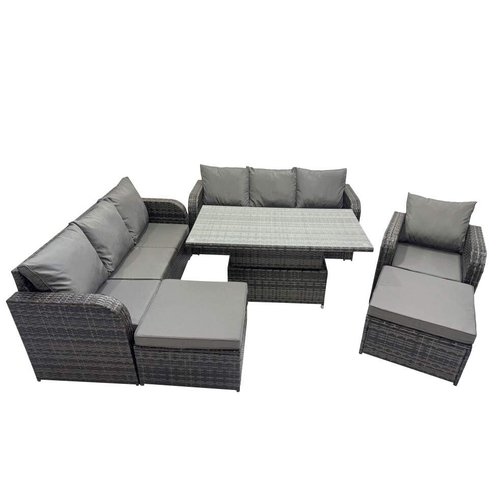 Fimous Rattan Garden Furniture Dining Set 9-Seater With 2 Big Footstool