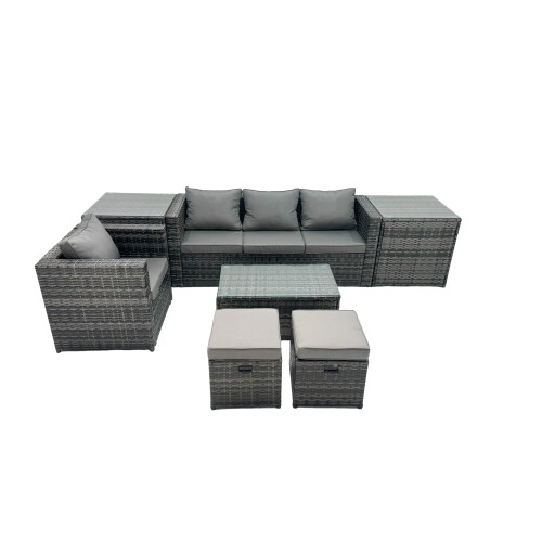 Fimous Fimous Outdoor Coffee Table Sofa Set with Side Tables 2 Small Footstools 1