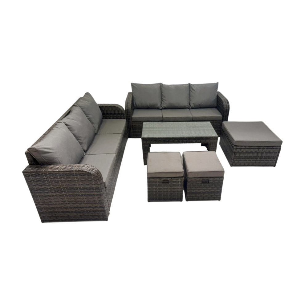Fimous 3 Seater Sofa Coffee Table With 3 Footstools Dark Grey Mixed