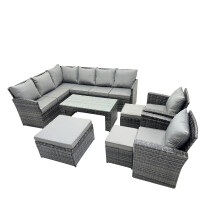 Fimous 11 Seat Poly Rattan Corner Sofa Set with 3 Stools 2 Chairs