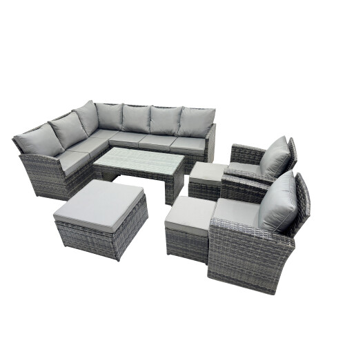 Fimous Fimous 11 Seat Poly Rattan  Corner Sofa Set with 3 Stools 2 Chairs