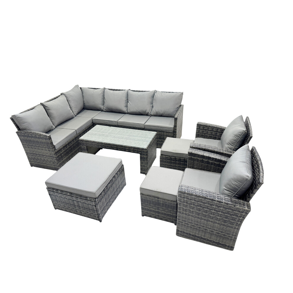 Fimous 11 Seat Poly Rattan Corner Sofa Set With 3 Stools 2 Chairs