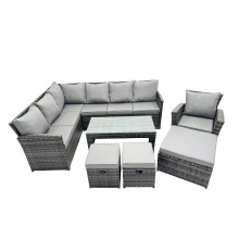 Fimous 10 Seat Outdoor Oblong Coffee Table Corner Sofa Set with Stool Chair