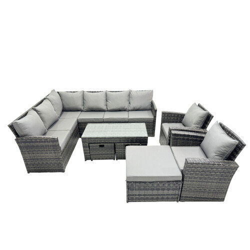 Fimous Fimous 11 Seat Poly Rattan  Corner Sofa Set with 3 Stools 2 Chairs 1