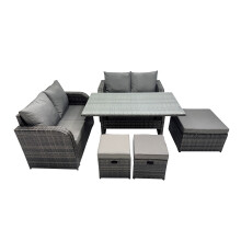 Fimous Outdoor Furniture Love Sofa Dining Table Sets with 3 Stools