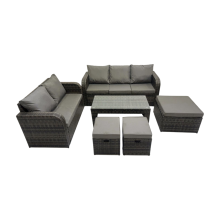 Fimous 3 Seater Sofa Love Sofa Coffee Table with 3 Footstools