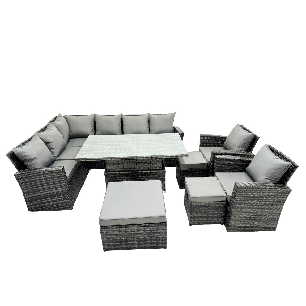 Fimous Poly Rattan Outdoor Patio Corner Sofa Set With 3 Stool,2 Chairs