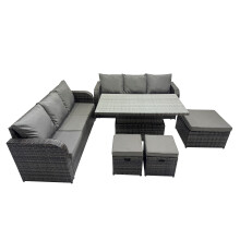Fimous Rattan Garden Furniture Dining Set 9-seater with 3 Footstools