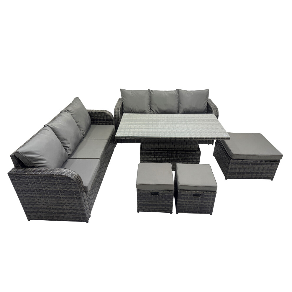 Fimous Rattan Garden Furniture Dining Set 9-Seater With 3 Footstools