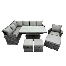 Fimous Poly Rattan Outdoor Patio Corner Sofa Set with 3 Stools