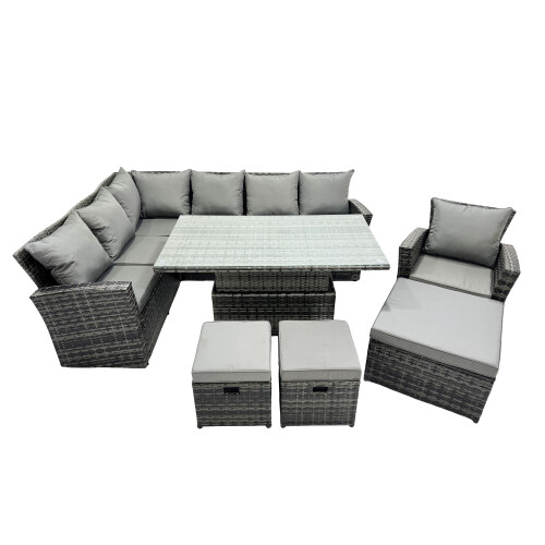 Fimous Fimous Poly Rattan Outdoor Patio Corner Sofa Set with 3 Stools