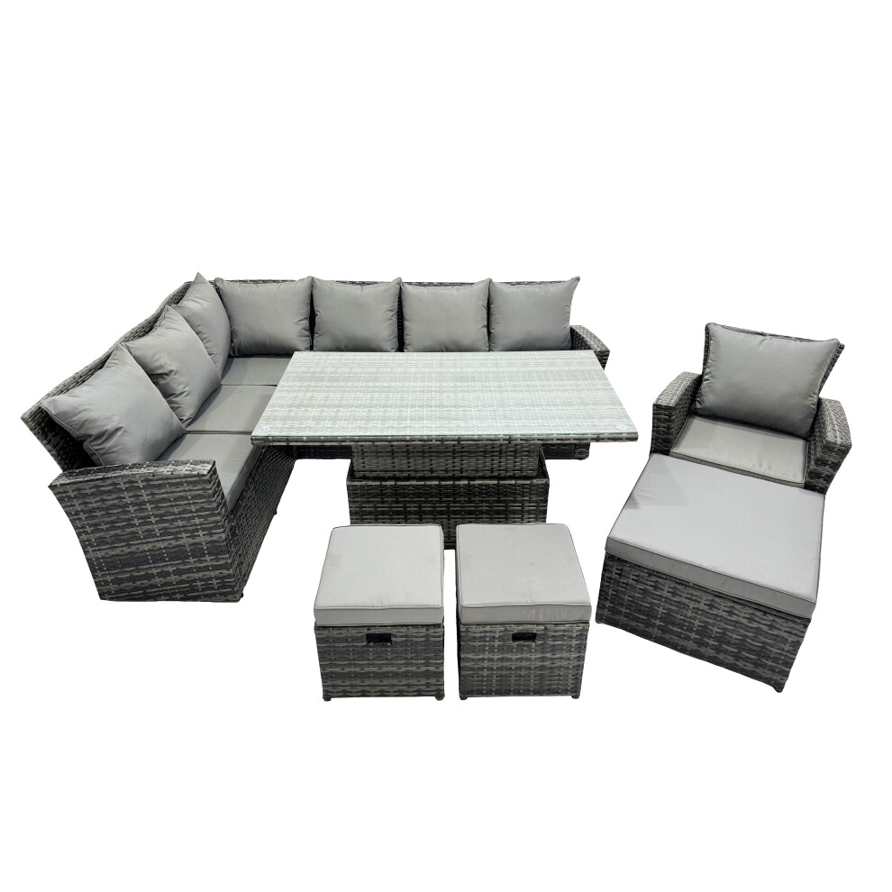 Fimous Poly Rattan Outdoor Patio Corner Sofa Set With 3 Stools