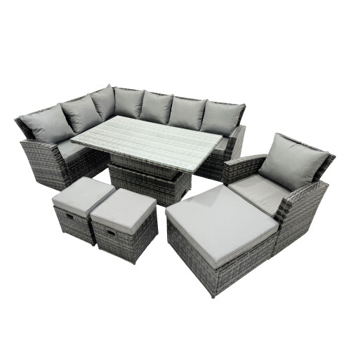 Fimous Fimous Poly Rattan Outdoor Patio Corner Sofa Set with 3 Stools 1