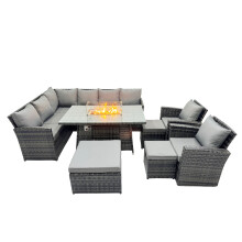 Fimous 11 Seat Gas Firpit Dining Table Corner Sofa Set with 3 Stool 2 Chairs