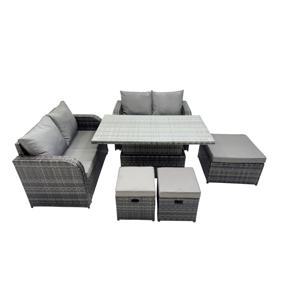Fimous 7-Seater Rattan Garden Furniture Dining Set With 3 Stool