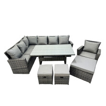Fimous 10 Seat Rattan High Back Corner Sofa Set with 3 Stools Chair