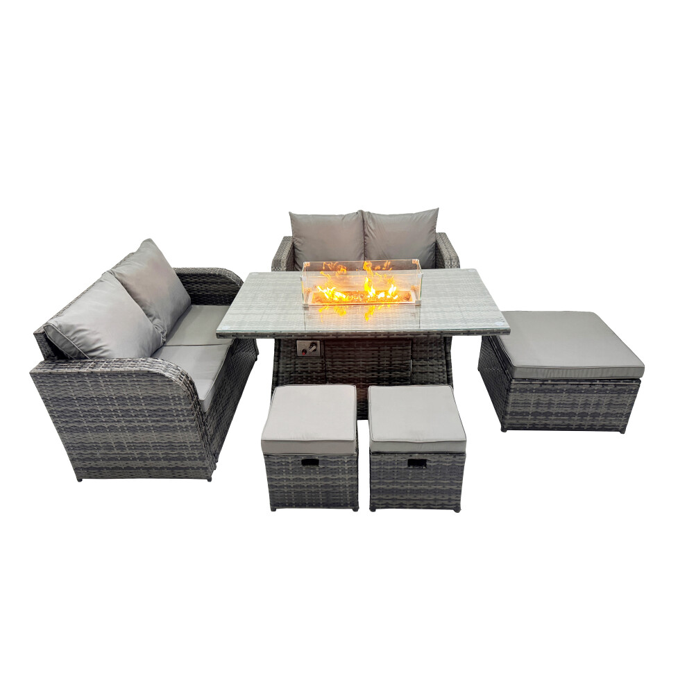 Fimous 7-Seater Rattan Garden Furniture Dining Set With 3 Stools