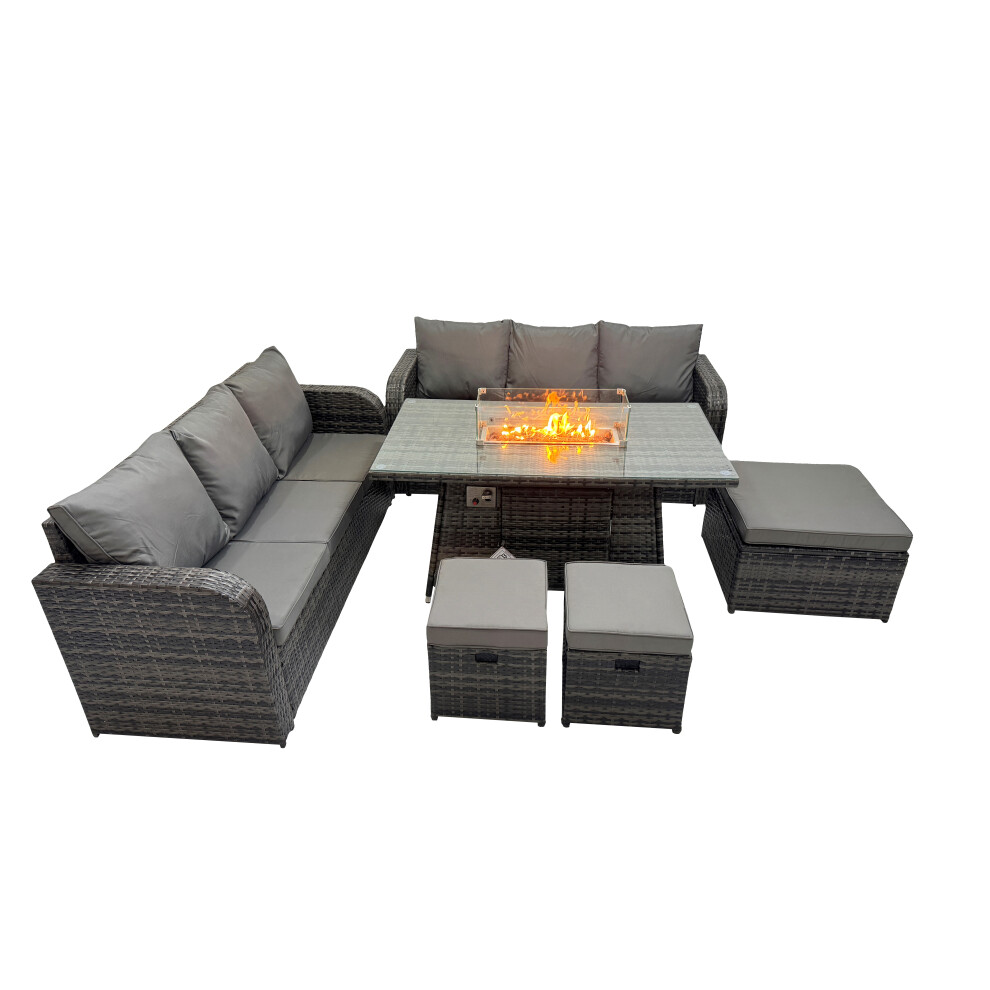 Fimous Garden Rattan 3 Seater Sofa With 3 Stools Dark Mixed Grey