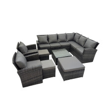 Fimous 11 Seater Garden Sofa Coffee Table Set with 2 Chairs 3 Footstools