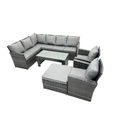 Fimous Fimous 9 Seat Poly Rattan  Corner Sofa Set with Big Stool 2 Chairs 1