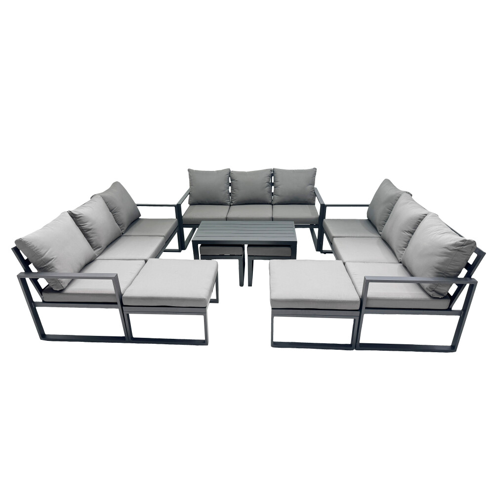 Fimous Aluminium Lounge 3 Seat Sofa Coffee Table Sets with 4 Stools