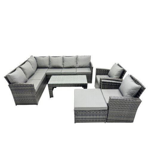 Fimous Fimous 9 Seat Poly Rattan  Corner Sofa Set with Big Stool 2 Chairs