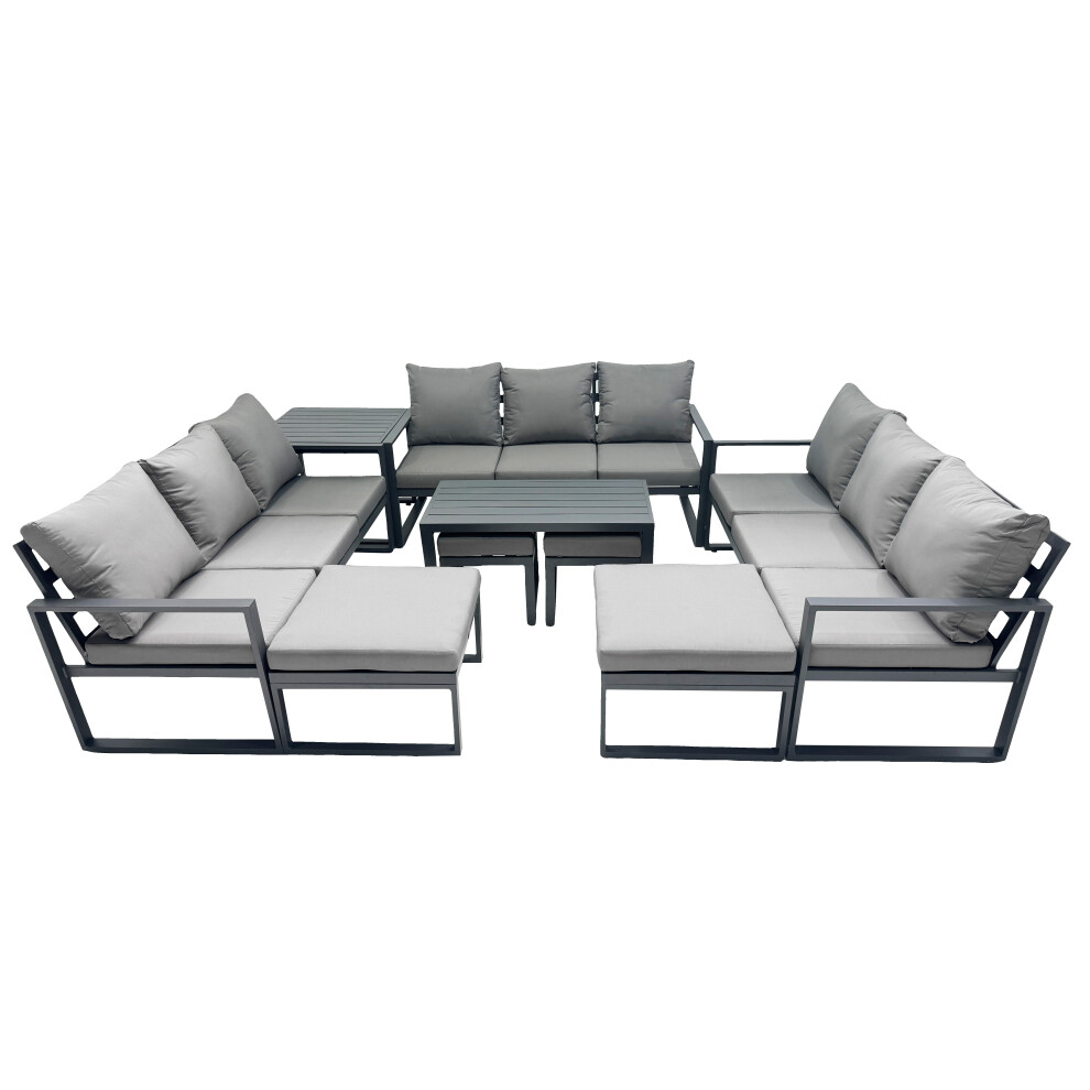 Fimous Dark/Grey Outdoor Garden Furniture Set Aluminium Lounge 3 Seat Sofa Oblong Coffee Table Sets With 4 Stools Side Table - Image 2