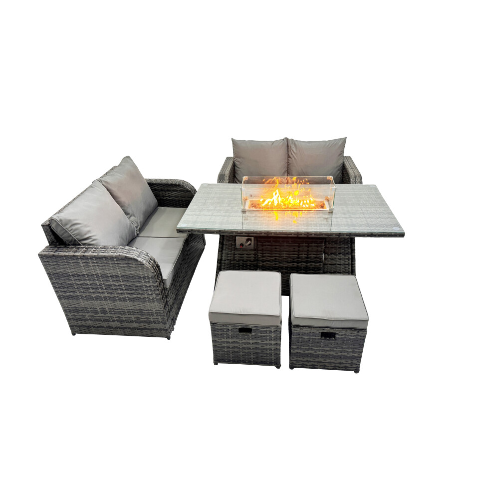 Fimous 6-seater Rattan Garden Furniture Dining Set with 2 Small Stools