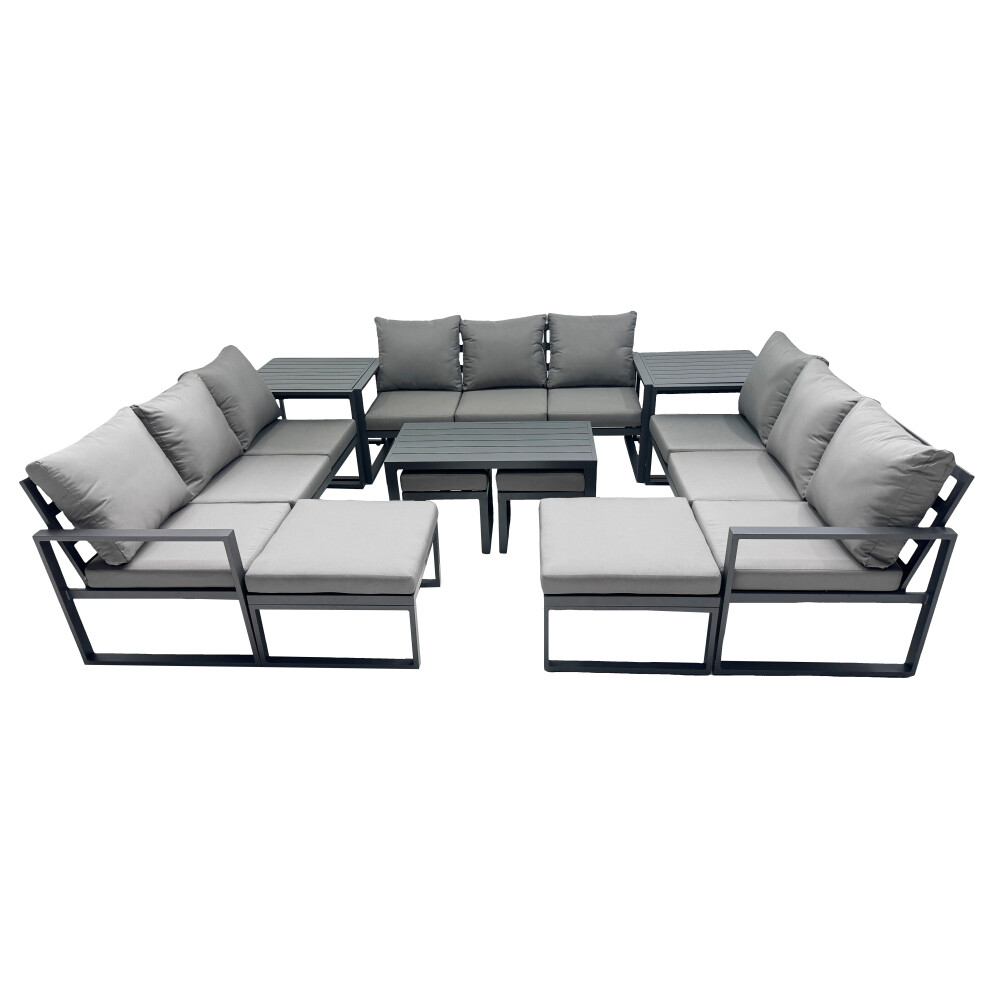 Fimous Dark/Grey Outdoor Garden Furniture Set Aluminium Lounge 3 Seat Sofa Oblong Coffee Table Sets With 4 Stools 2 Side Tables - Image 2