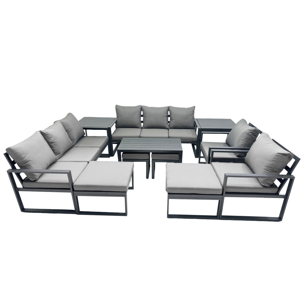 Fimous Aluminium 3 Seat Sofa Coffee Table Sets with 4 Stools 2 Side Tables