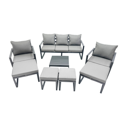 Fimous Fimous Aluminium Lounge Sofa Coffee Table Sets with 4 Stools Dark Grey