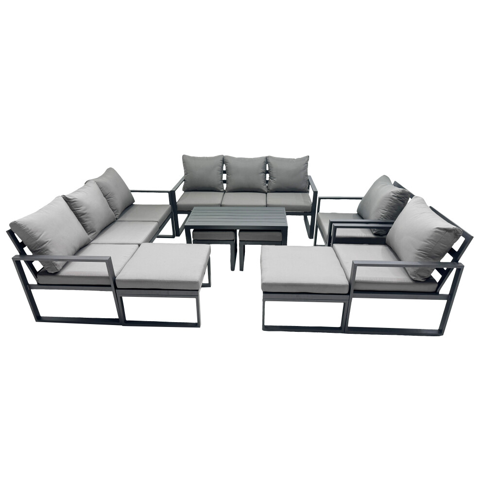 Fimous Aluminium Lounge 3 Seat Sofa Coffee Table Sets with 2 Chairs 4 Stools