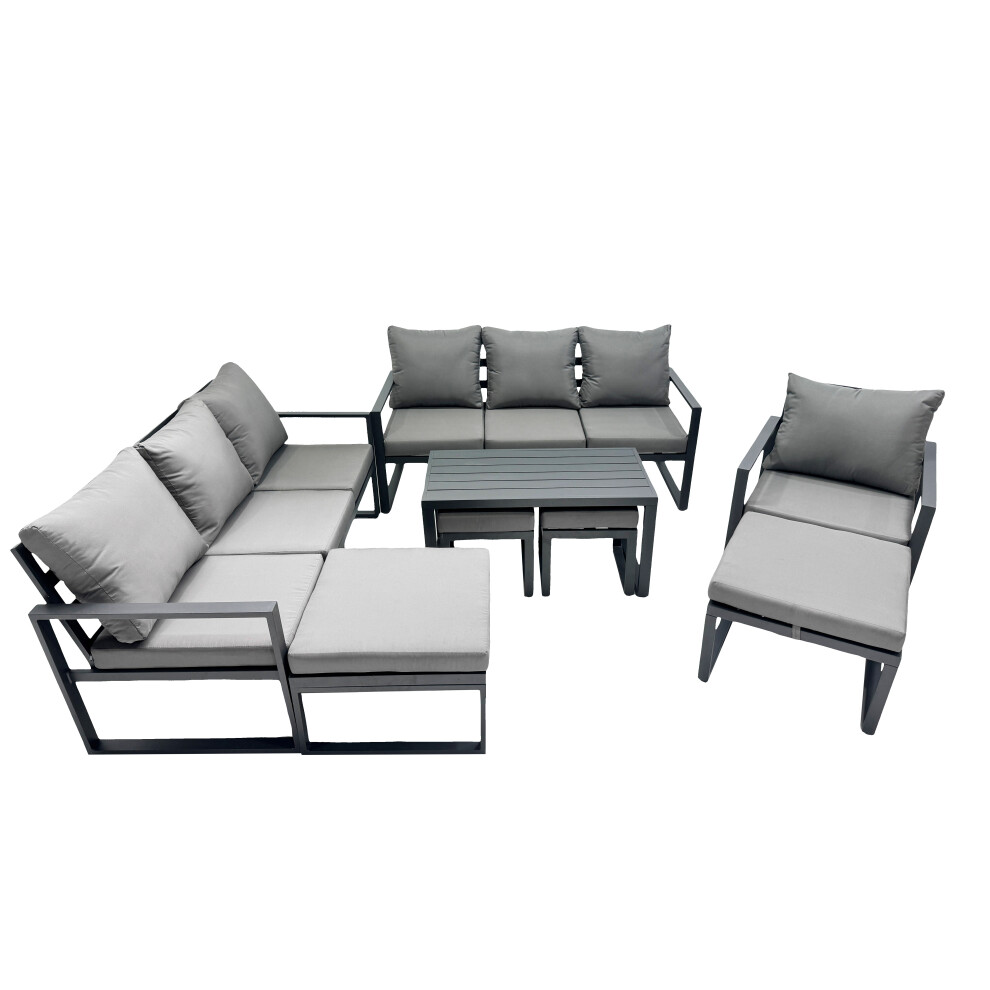 Fimous Aluminium Lounge 3 Seat Sofa Coffee Table Sets with 4 Stools