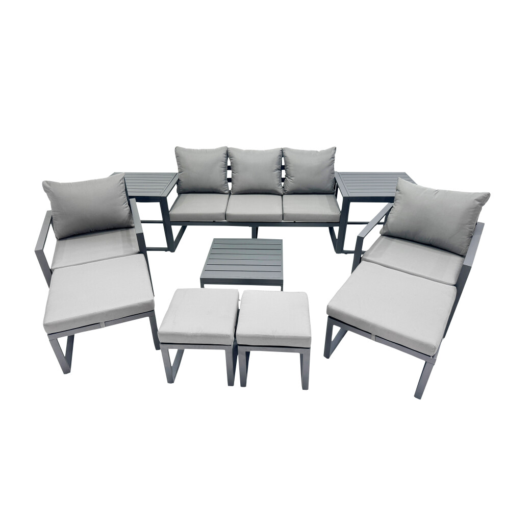 Fimous Aluminium Sofa Coffee Table Sets with 4 Stool 2 Side Tables Dark Grey