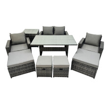 Fimous 8 Seater Outdoor Dining Table Double Seat Sofa Side Table 4 Stools Set