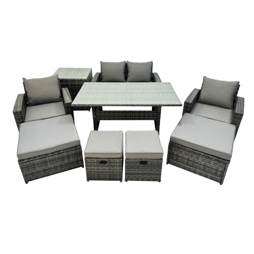Fimous Fimous 8 Seater Outdoor Dining Table Double Seat Sofa Side Table 4 Stools Set