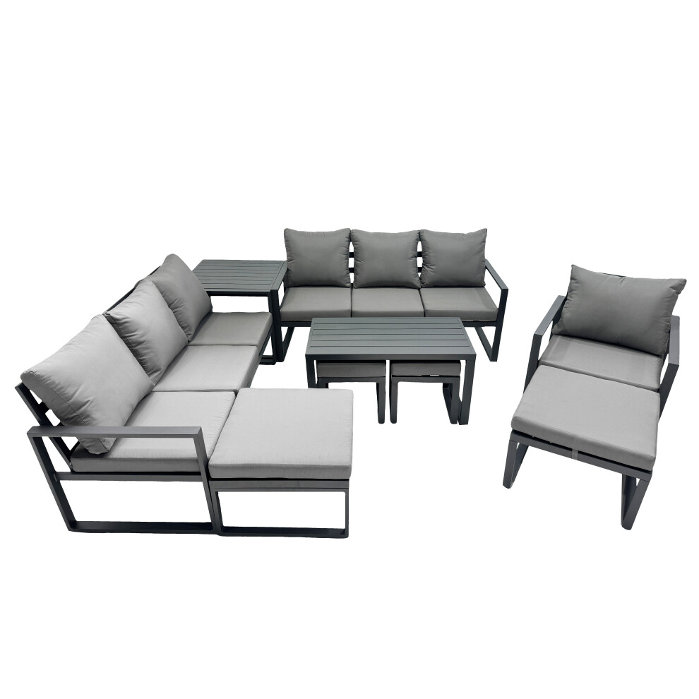 Rackhams Dark/Grey Outdoor Garden Furniture Set Aluminium Lounge 3 Seat Sofa Oblong Coffee Table Sets With Chair 4 Stools Side Table - Image 2