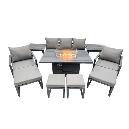 Fimous Fimous 9 Seat Aluminium Gas Fire Pit Table Sets with 4 Stools 2 Side Tables 1