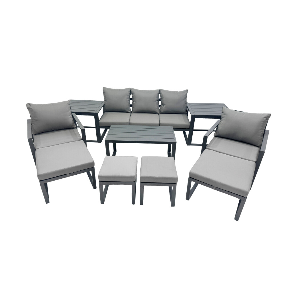 Fimous 9 Seat Aluminium Lounge 3 Seat Sofa Coffee Table Sets with 4 Stools