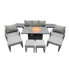 Fimous 9 Seat Aluminium Gas Fire Pit Table Sets with 4 Stools 2 Side Tables