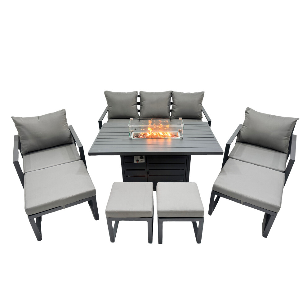 Fimous 9 Seat Aluminium 3 Seat Sofa Gas Fire Pit Table Sets with 4 Stools