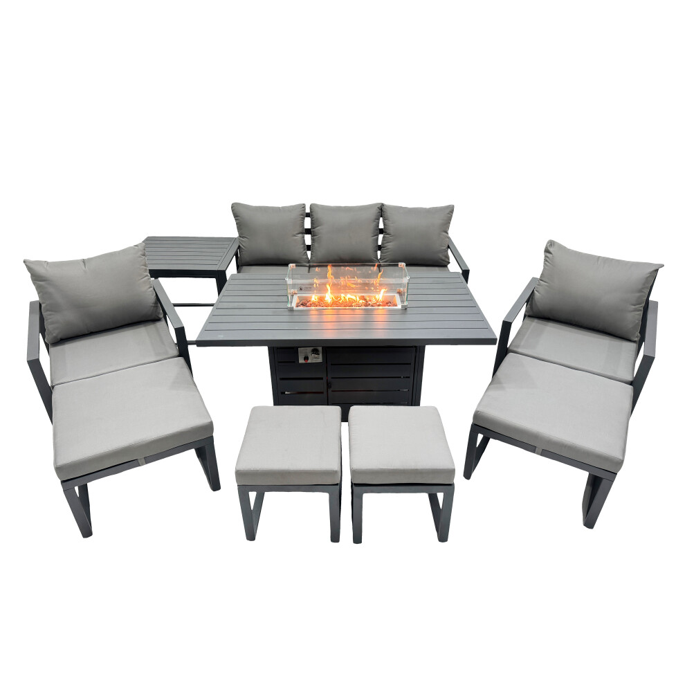 Fimous 9 Seat Aluminium Gas Fire Pit Table Sets with 4 Stools Side Table-image-OPC-PHRGXDM-NEW