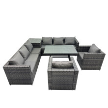Fimous Garden Rattan Furniture Set 8 Seater with Side Table Dark Grey