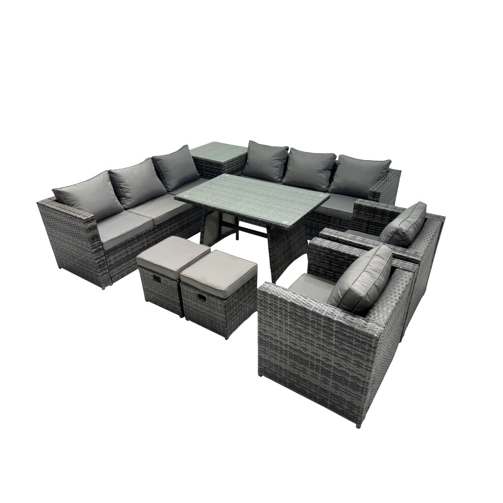 B&Q - Outdoor Corner Sofa Chair Dining Table Set Garden Rattan Furniture Set 10 Seater With 2 Small Stool Side Table Dark Grey - Image 2